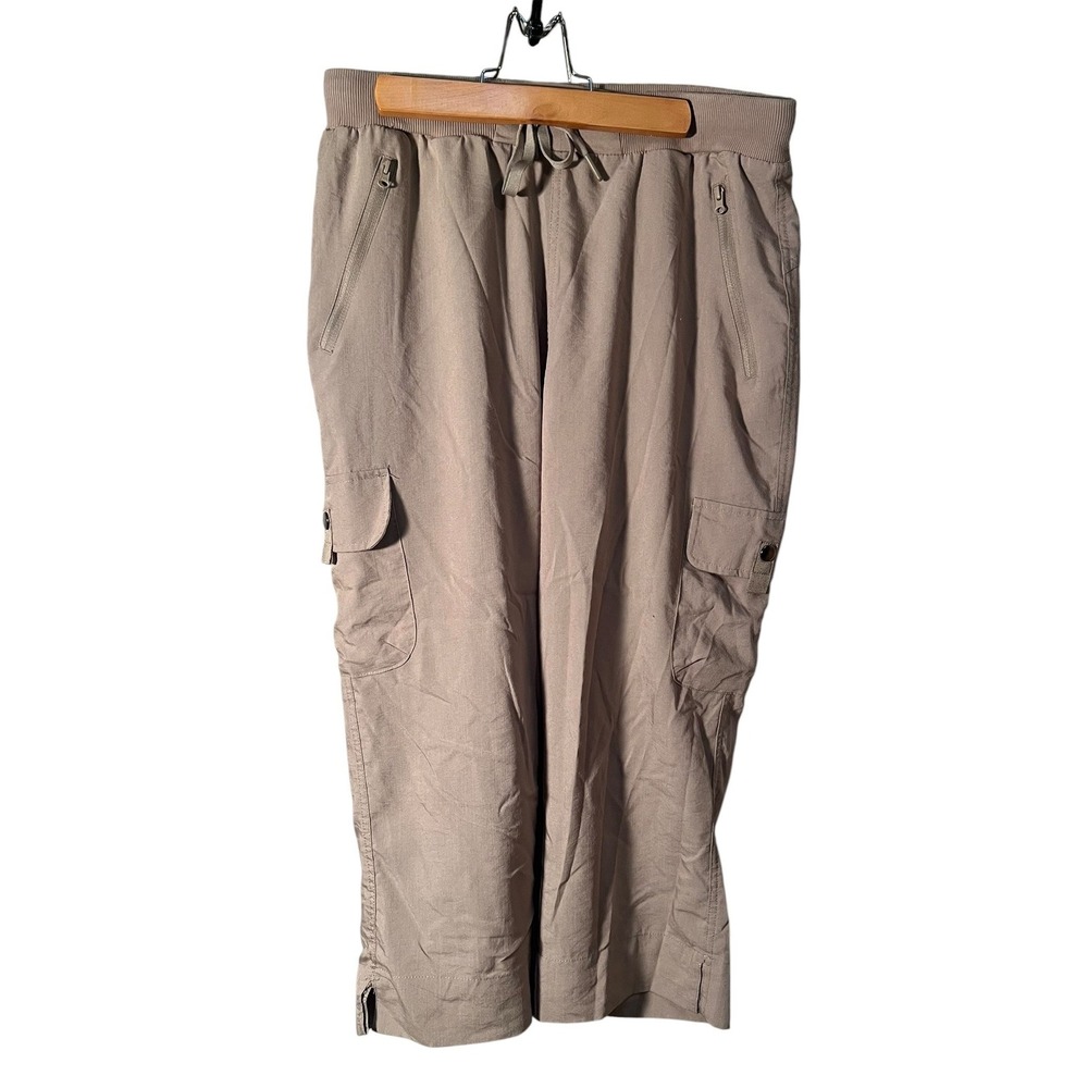 Outdoor Sports Women's Size Medium Cropped Cargo Pant Wide Leg Beige Stretch